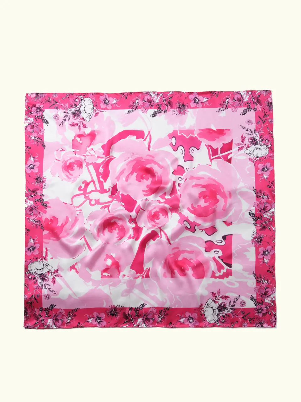 Spring Rose Garden Silk Scarf-Blue/Pink/Red — full scarf pattern