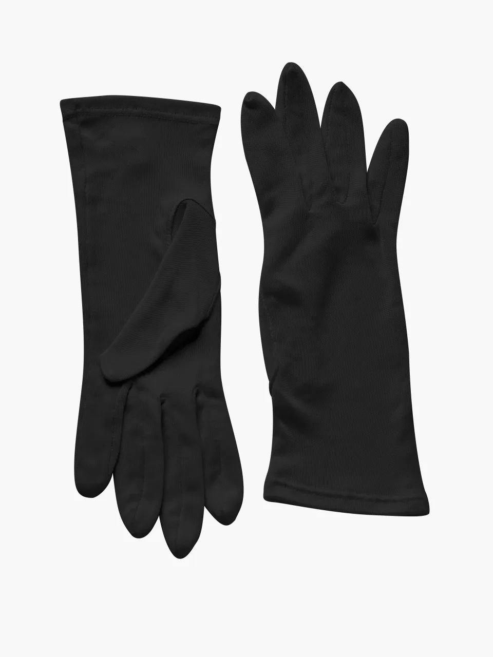 100% Mulberry Silk Knit Gloves in Black — pair of gloves laid flat