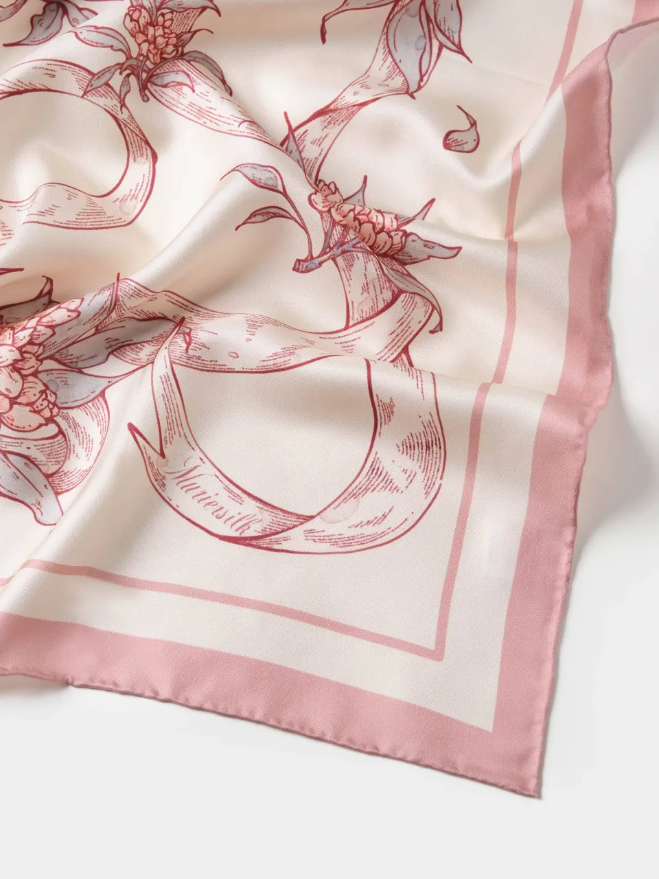 Rosa Banksiae Silk Scarf-Cream/Rose — fabric and print detail