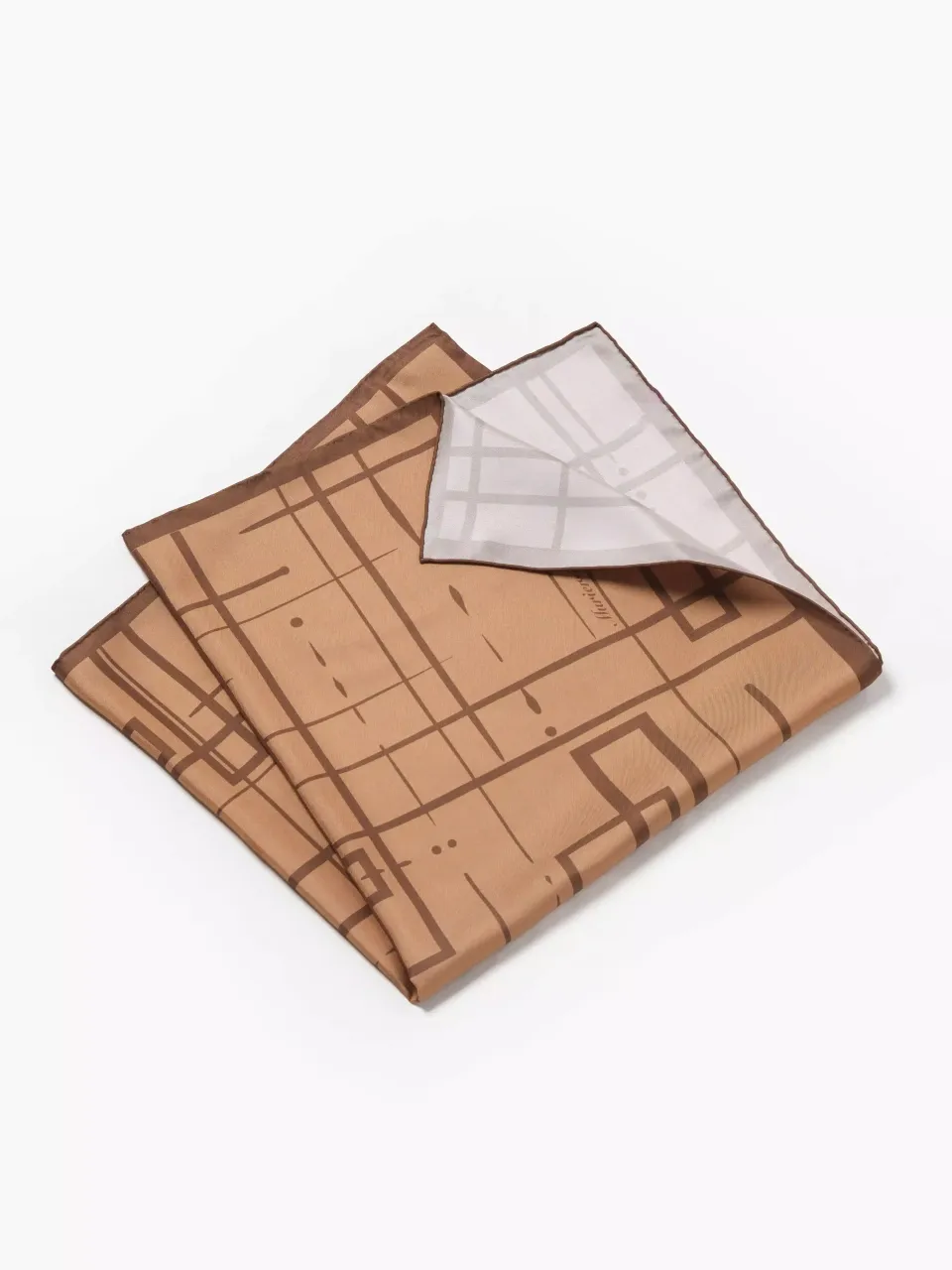 Jiangnan Rain Grid Silk Scarf-Camel/Cream/Navy/Red in Camel Brown — folded scarf