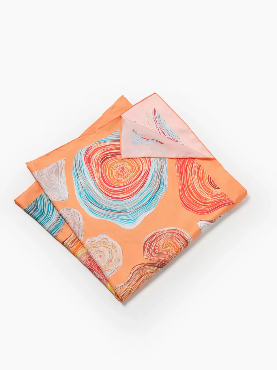 Tree Ring Silk Scarf-Brown/Peach/Turquoise/Yellow — folded scarf