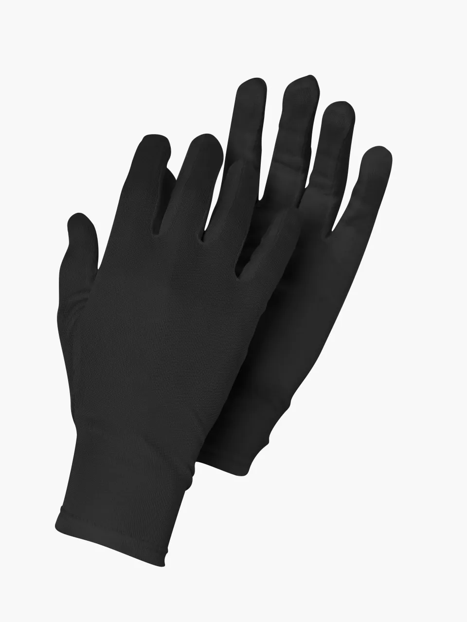 100% Mulberry Silk Knit Gloves in Black — pair of gloves laid flat