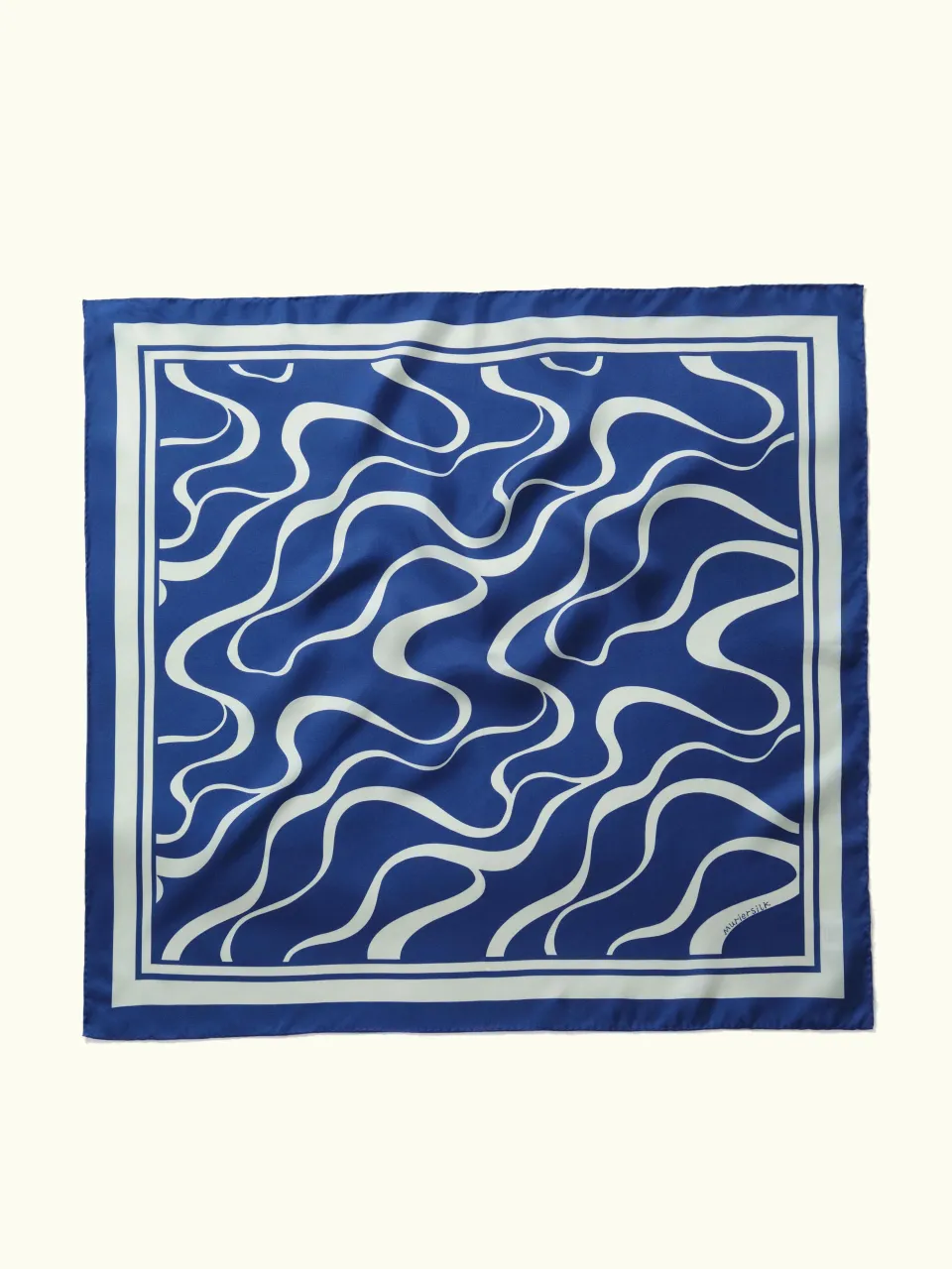 Echoes of Lines Silk Scarf-Blue/Yellow/Green/Rust — full scarf pattern