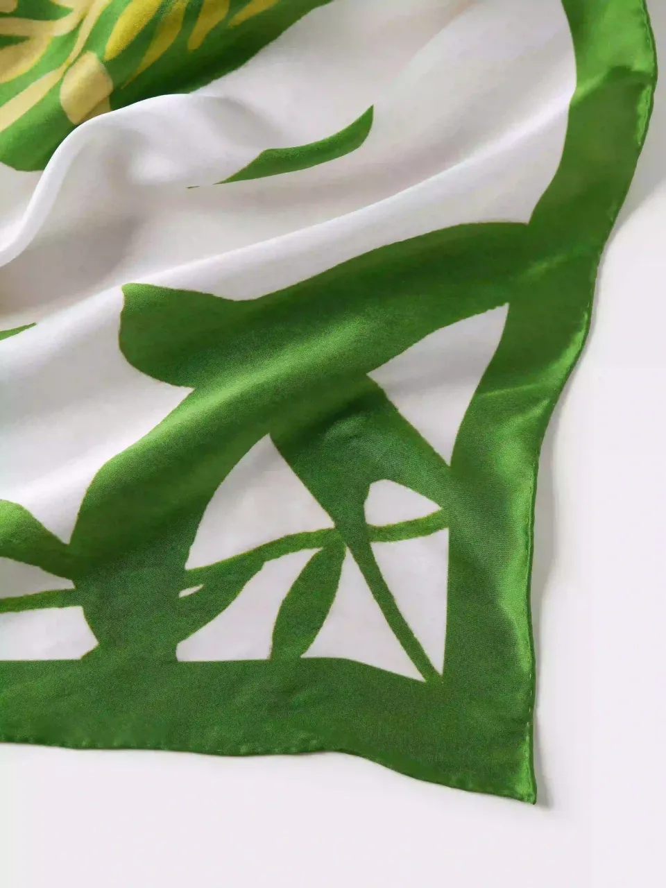 Spring Garden Lily Silk Scarf-Green/Orange — fabric and print detail