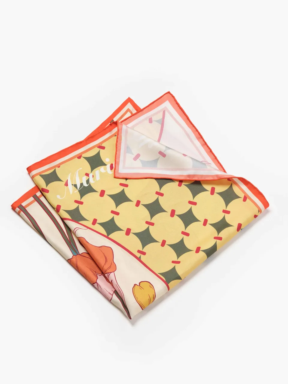 Calla Lily & Poppy Silk Scarf-Coral/Cream — folded scarf