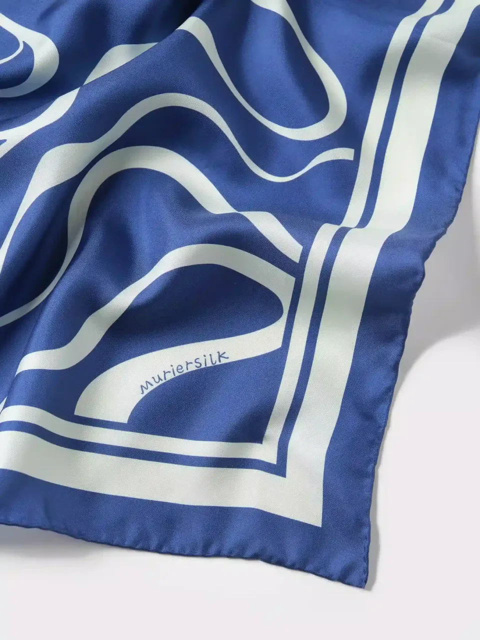 Echoes of Lines Silk Scarf-Blue/Yellow/Green/Rust — fabric and print detail