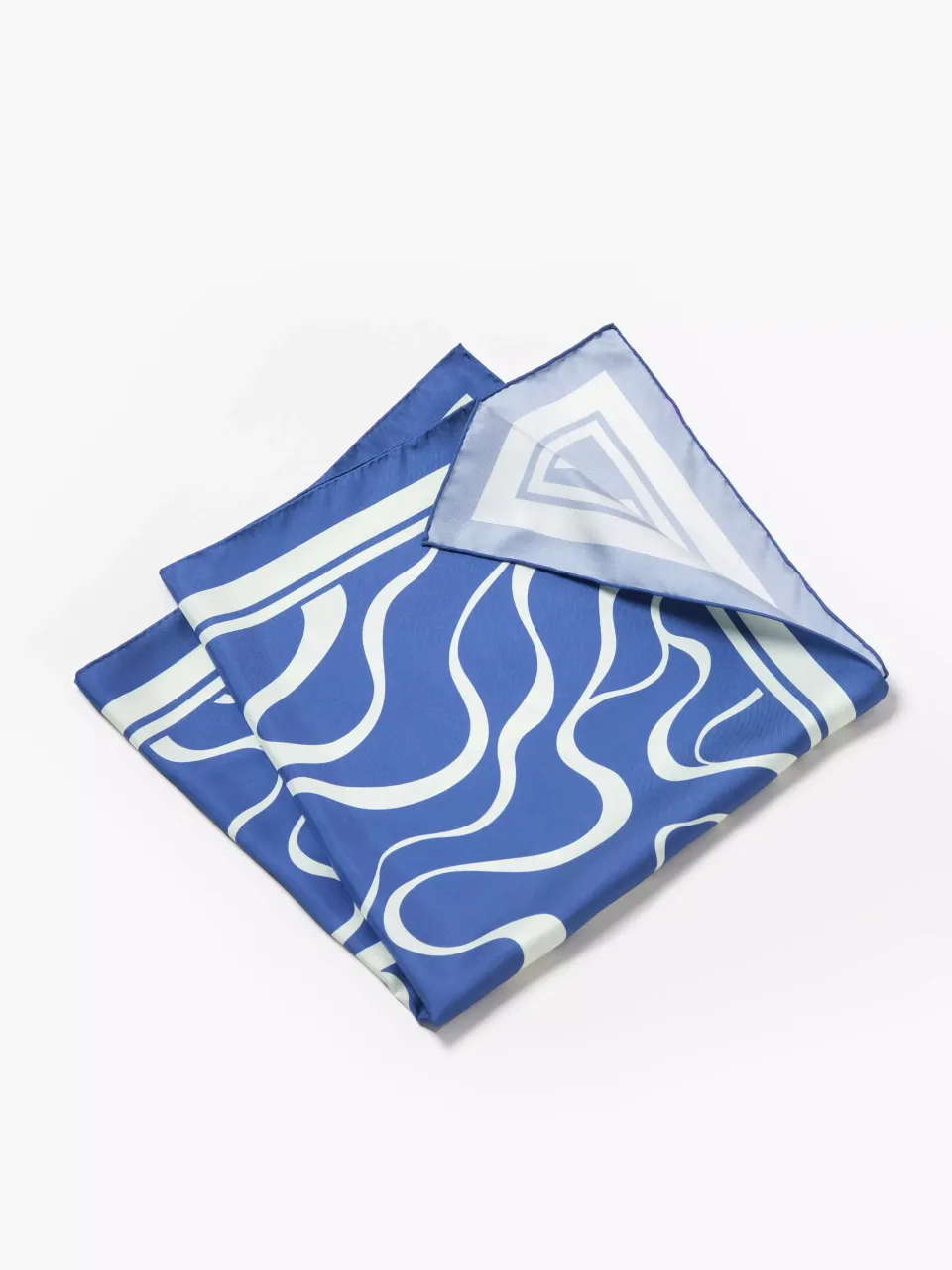 Echoes of Lines Silk Scarf-Blue/Yellow/Green/Rust — folded scarf