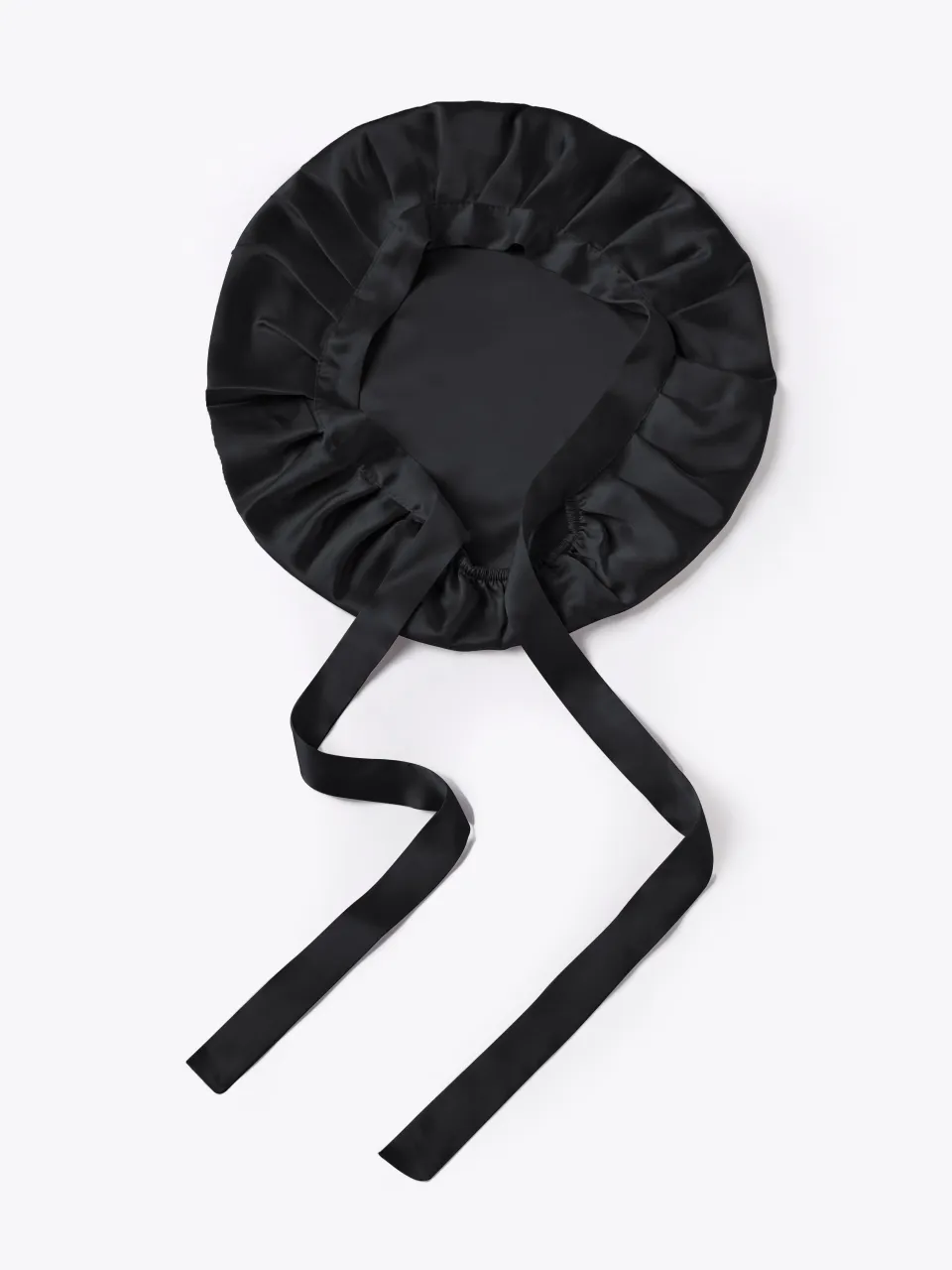 Double-Layer Silk Sleep Bonnet with Folded Brim in Black — elastic opening and tie straps