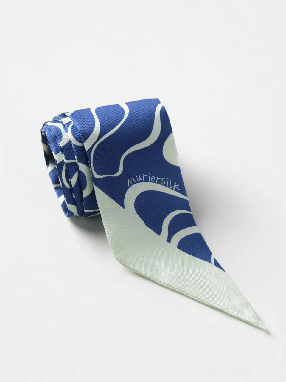 Twill Silk Skinny Scarf Ribbon, Hair Tie & Bag Accessory in Blue — folded loop view