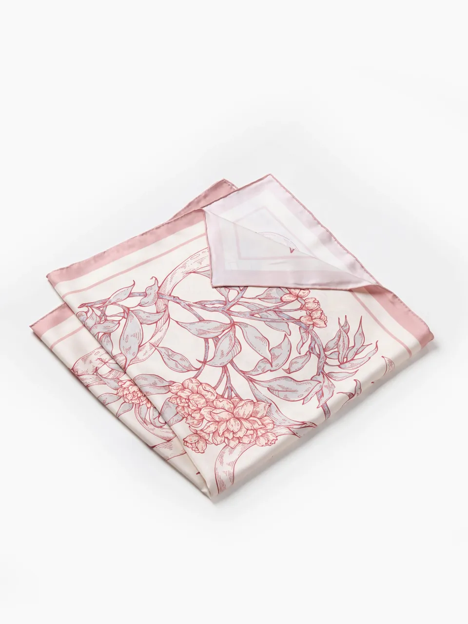 Rosa Banksiae Silk Scarf-Cream/Rose — folded scarf