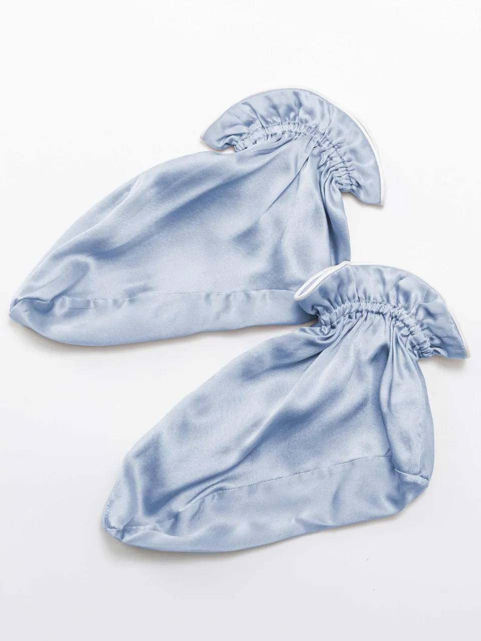 Mulberry Silk Sleep Foot Covers in Cerulean — pair of sleep socks laid flat