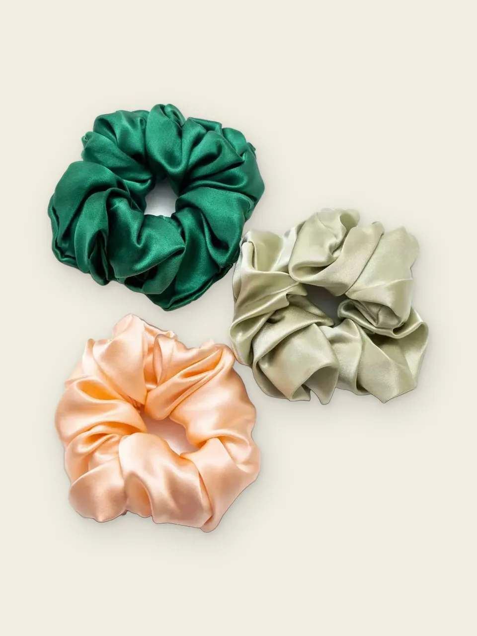 Wide Mulberry Silk Scrunchie, on an oat backdrop