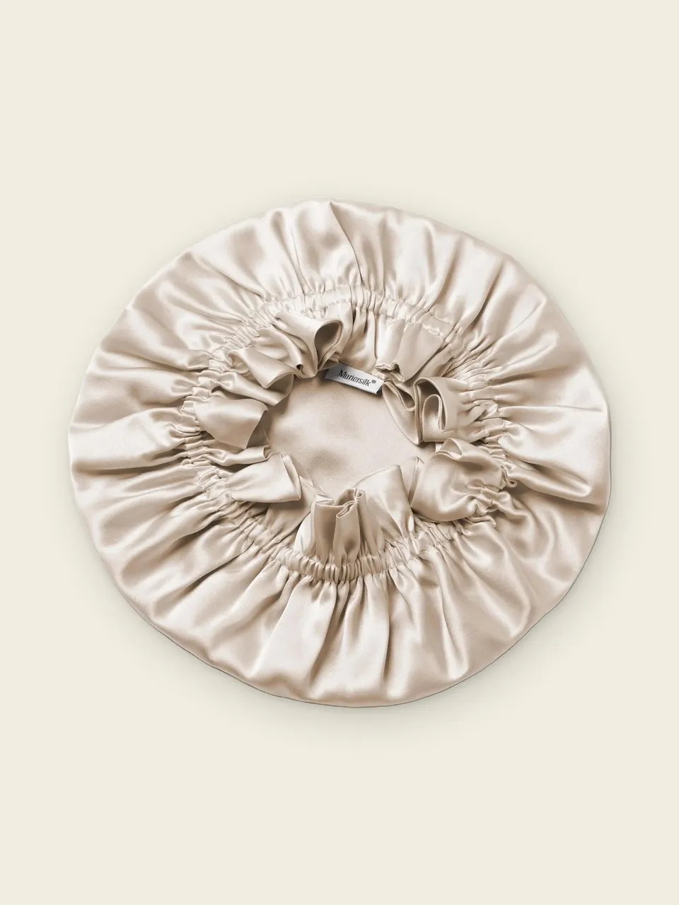 Double-Layer Silk Sleep Bonnet, Hair Cover, on an oat backdrop