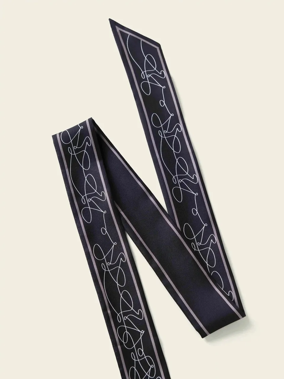 Skinny Twill Silk Scarf Ribbon, 55 x 2.4 in, on an oat backdrop