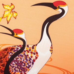 Square Silk Scarf Double Crane in Flower