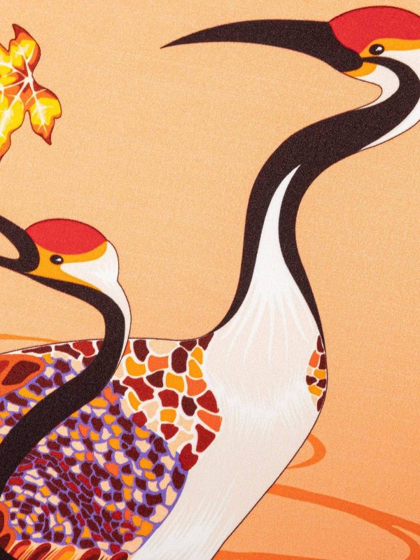 Square Silk Scarf Double Crane in Flower