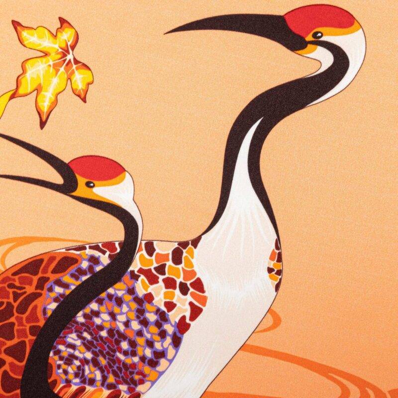 Square Silk Scarf Double Crane in Flower