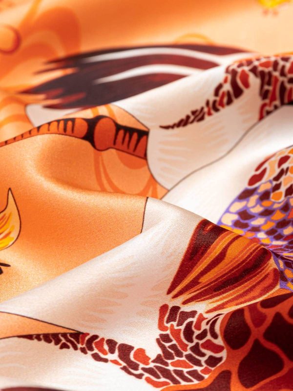 Square Silk Scarf Double Crane in Flower