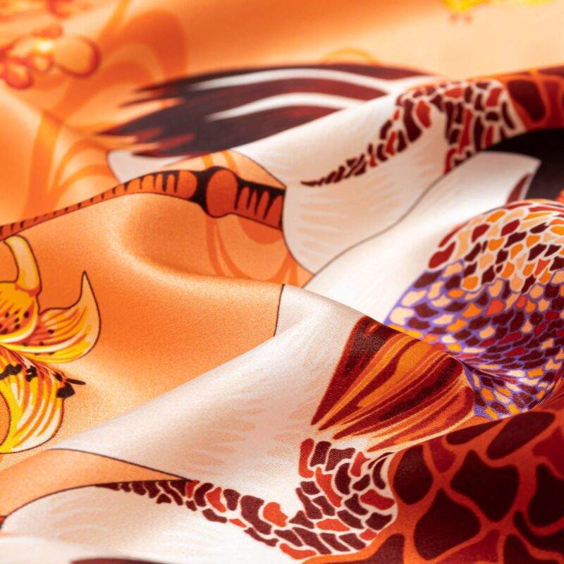 Square Silk Scarf Double Crane in Flower