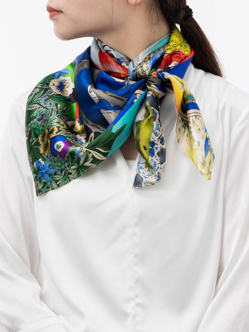 Flower Muse and World Atlas Square Silk Scarf