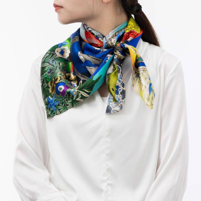 Flower Muse and World Atlas Square Silk Scarf