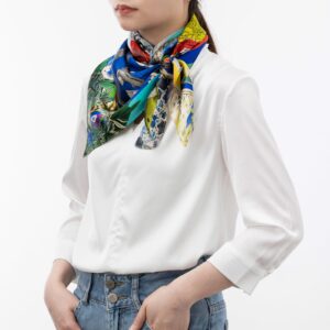 Flower Muse and World Atlas Square Silk Scarf