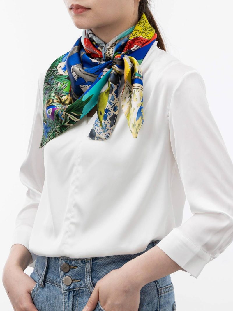 Flower Muse and World Atlas Square Silk Scarf