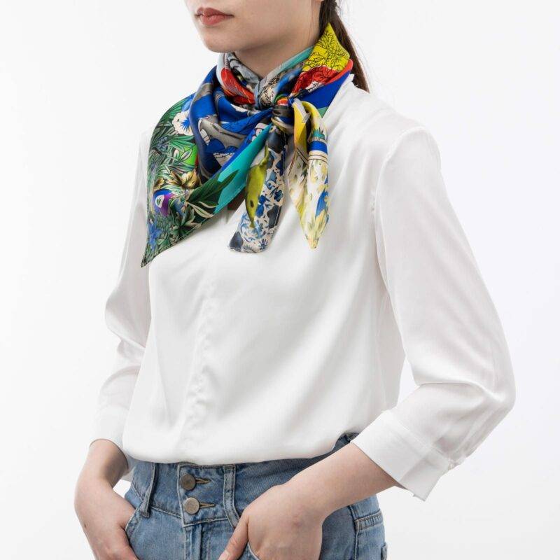 Flower Muse and World Atlas Square Silk Scarf