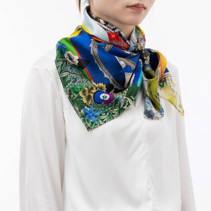 Flower Muse and World Atlas Square Silk Scarf