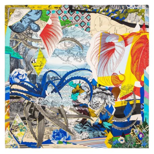Flower Muse and World Atlas Square Silk Scarf