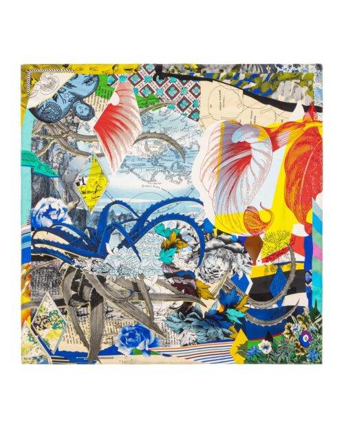 Flower Muse and World Atlas Square Silk Scarf
