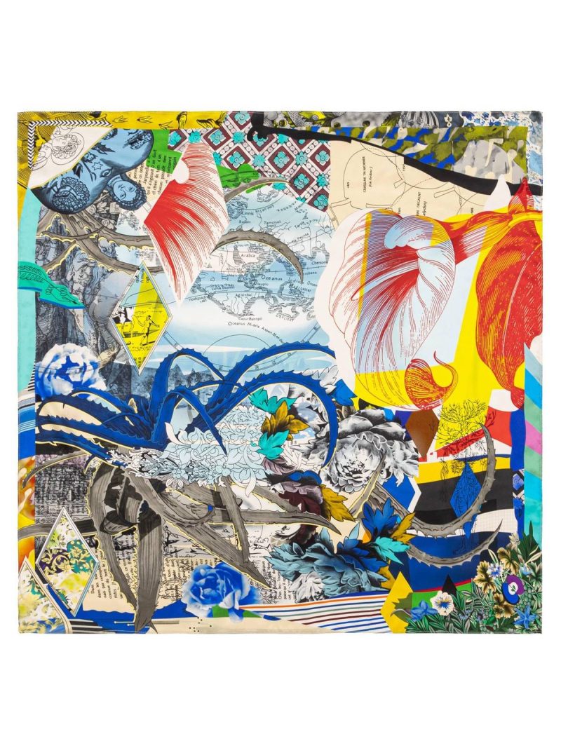 Flower Muse and World Atlas Square Silk Scarf