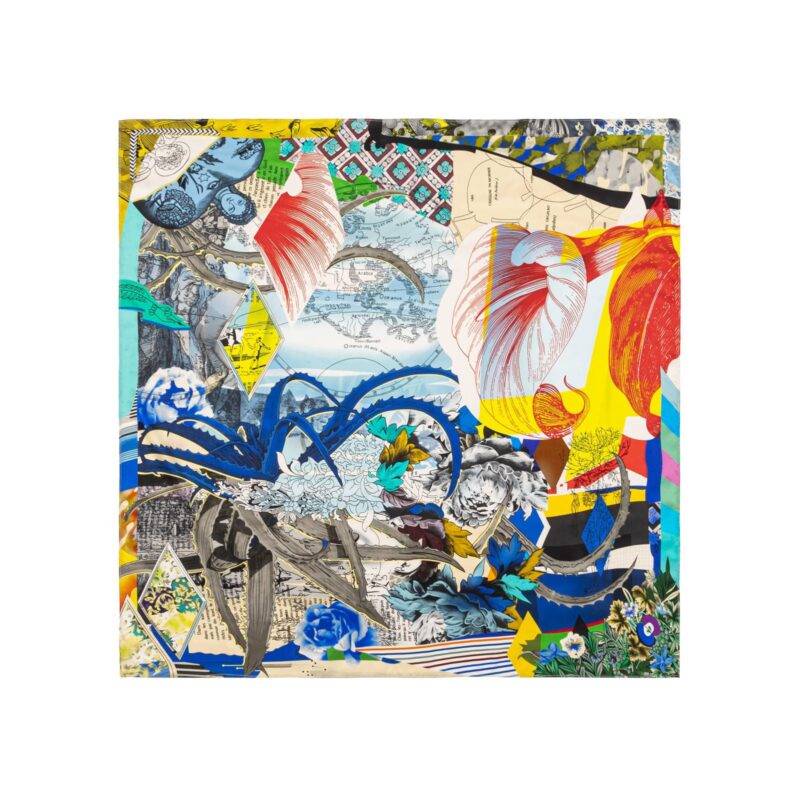 Flower Muse and World Atlas Square Silk Scarf
