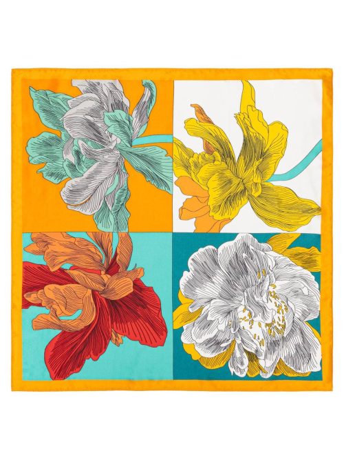 “Four-color Flower” Silk Bandana Scarf