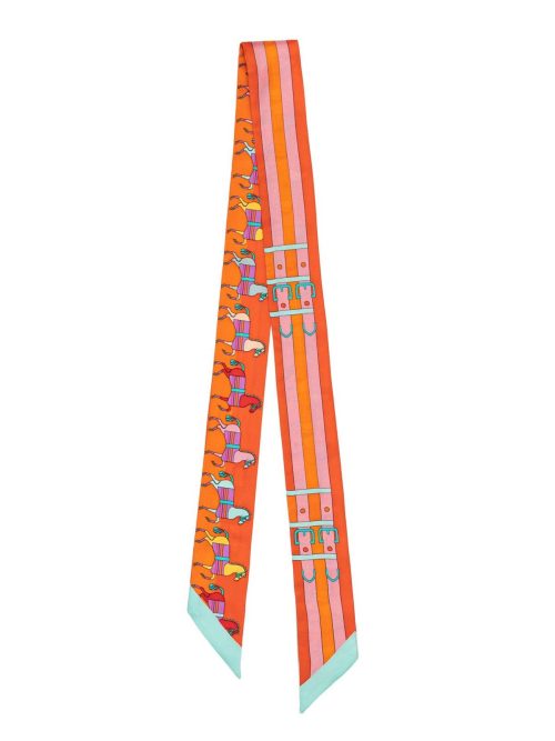 Horse Draped Twill Silk Ribbon Scarf