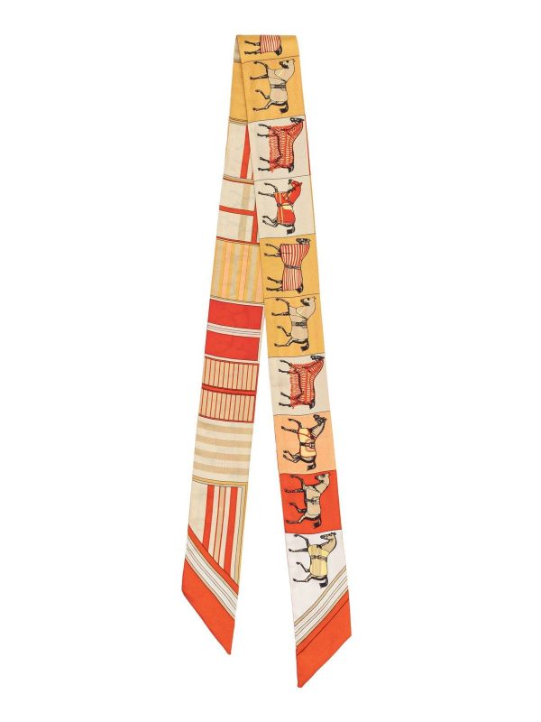Horse Draped Twill Silk Ribbon Scarf