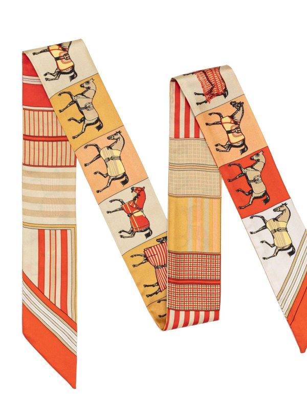 Horse Draped Twill Silk Ribbon Scarf
