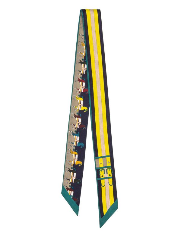Horse Draped Twill Silk Ribbon Scarf