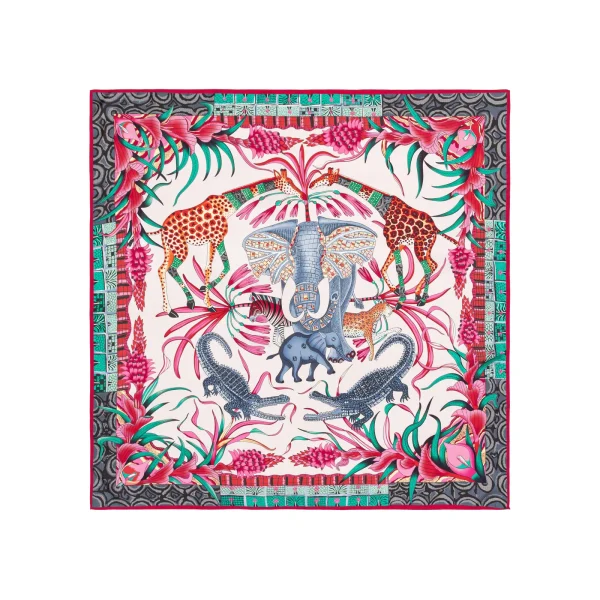 “Zambezi Festival” Silk Bandana Scarf-Blush pink