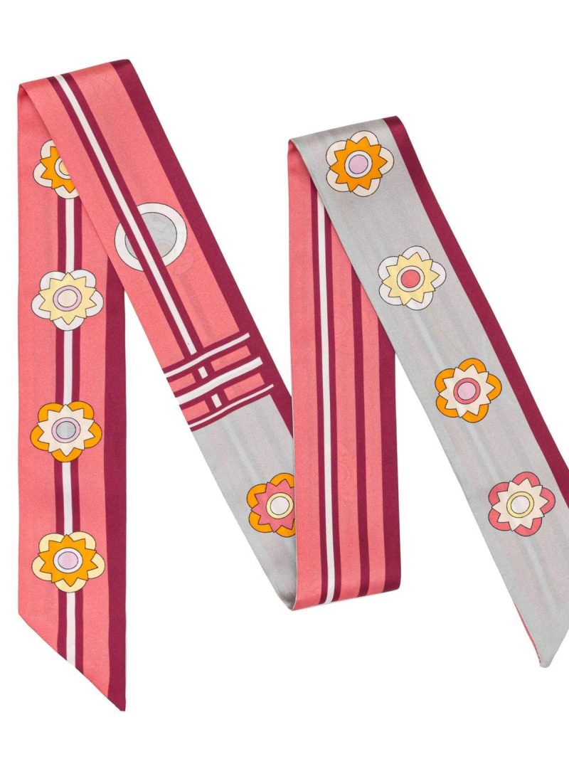 Large Plum Blossom Twill Silk Ribbon Scarf