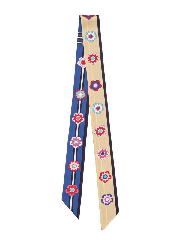 Large Plum Blossom Twill Silk Ribbon Scarf