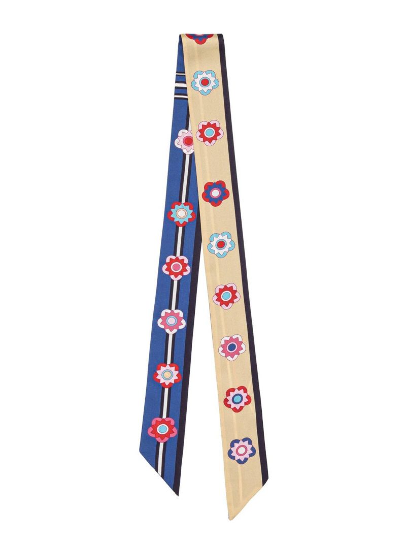 Large Plum Blossom Twill Silk Ribbon Scarf