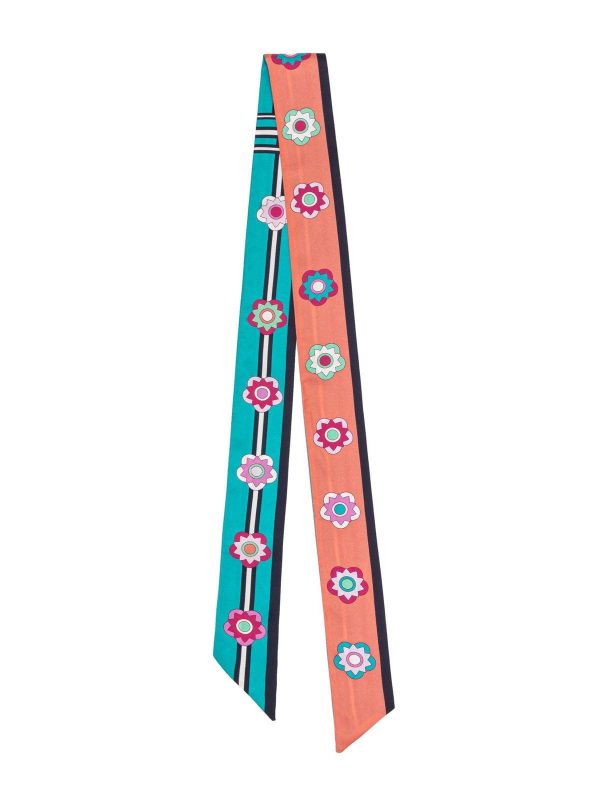 Large Plum Blossom Twill Silk Ribbon Scarf