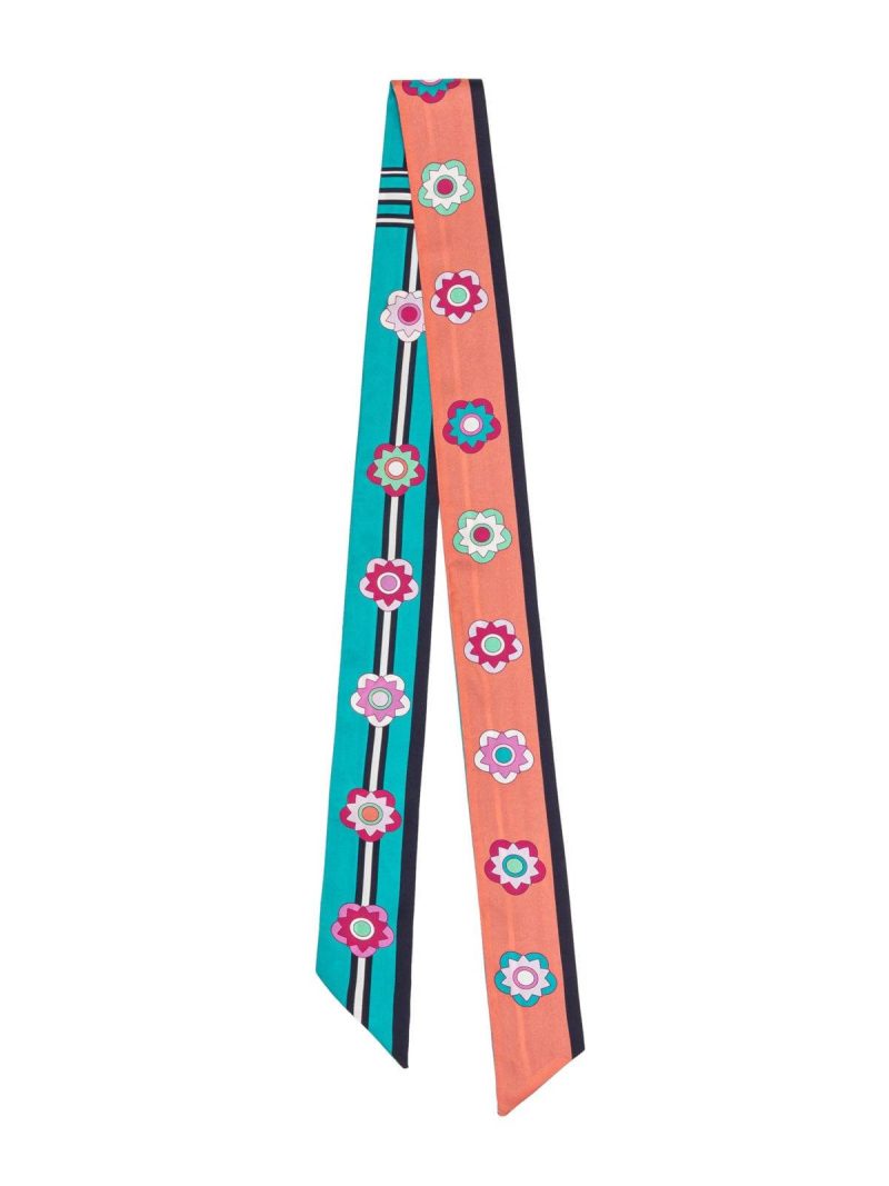 Large Plum Blossom Twill Silk Ribbon Scarf