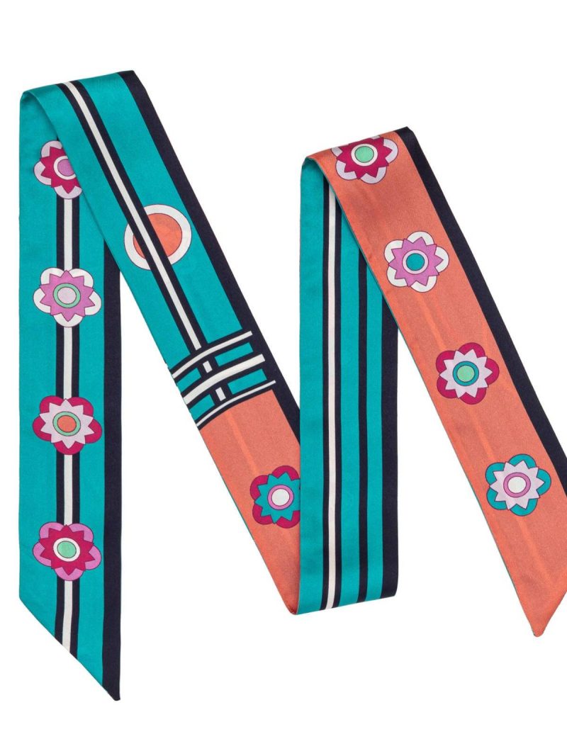 Large Plum Blossom Twill Silk Ribbon Scarf