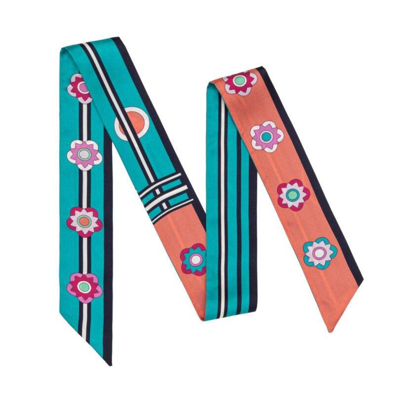 Large Plum Blossom Twill Silk Ribbon Scarf