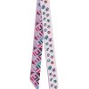 Little Plum Blossom and Geometric Plaid Twill Silk Ribbon Scarf