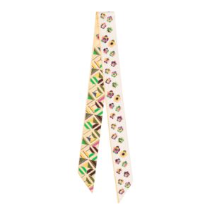 Little Plum Blossom and Geometric Plaid Twill Silk Ribbon Scarf
