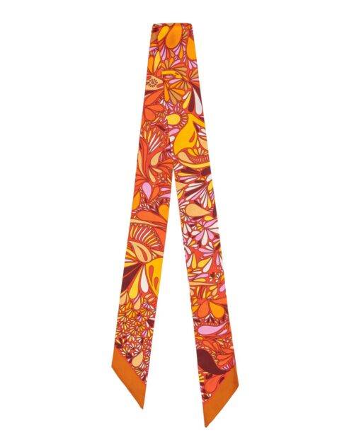 Orange Cashew Flower Twill Silk Ribbon Scarf