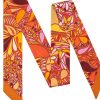 Orange Cashew Flower Twill Silk Ribbon Scarf